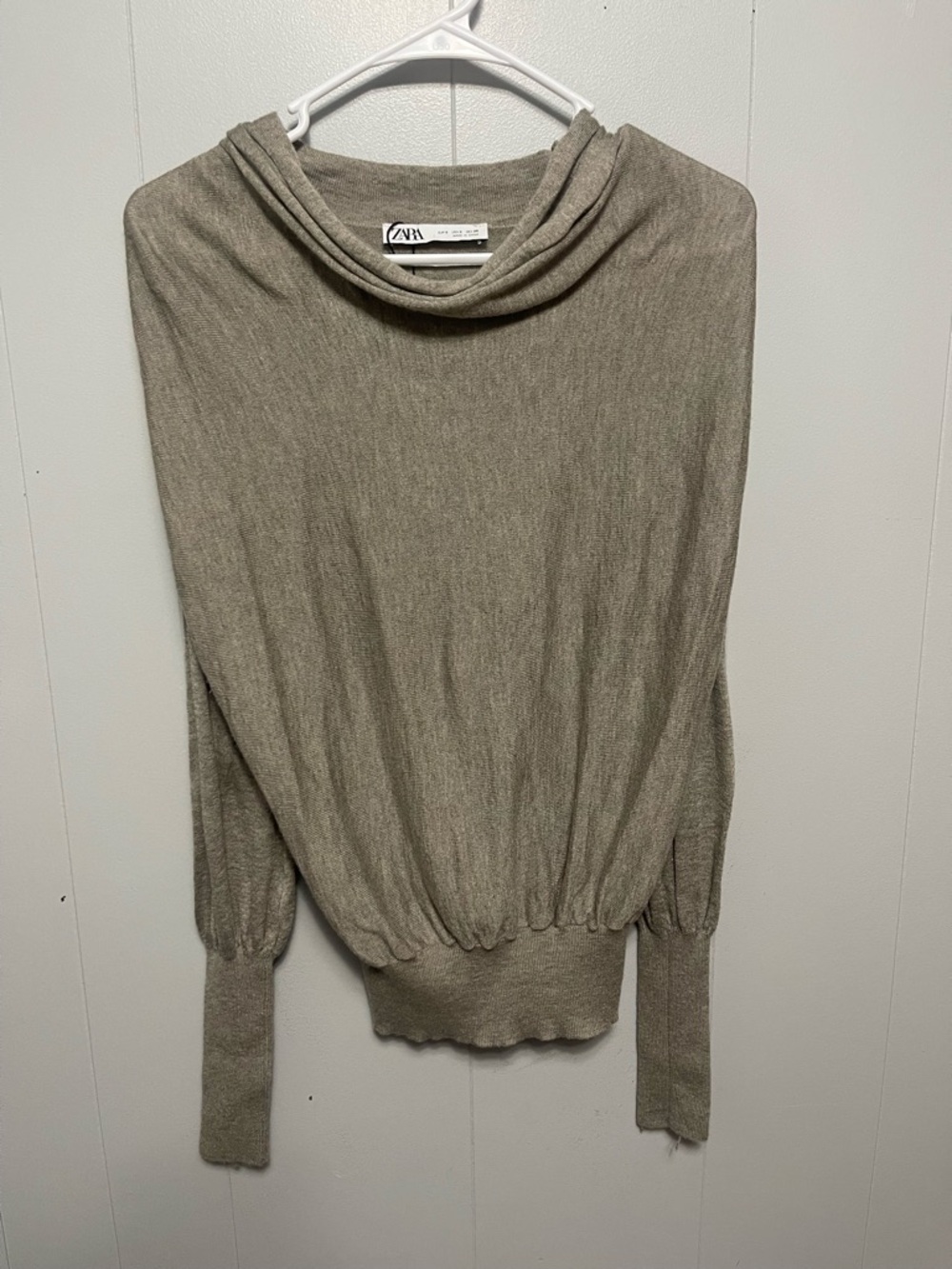 Zara Taupe Cowl Neck Lightweight Sweater